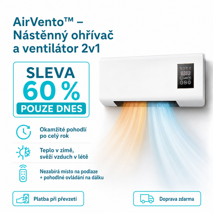 AirVento™ – Nástěnný ohřívač a ventilátor 2v1 + SLEVA 60 % POUZE DNES